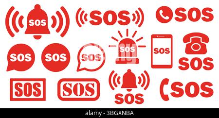 SOS icon symbol button. Emergency help logo sign pictogram. Vector illustration image. Isolated on white background. Stock Vector