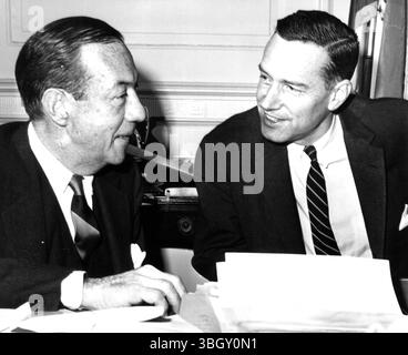 Samuel S. Stratton (right) of Schenectady, an announced candidate for the Democratic nomination for governor of New York, pays a courtesy call on Mayor Robert Wagner at City Hall. 18 January 1962 Stock Photo
