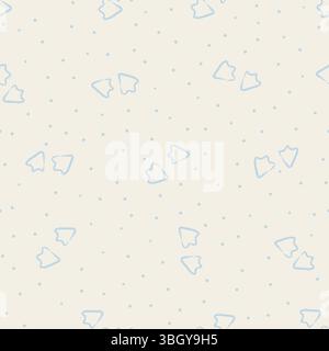 Minimal seamless pattern with blue outlined goose footprints shapes and dots on cream. Vector illustration Stock Vector
