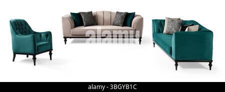 Modern furniture is half set on white background . Stock Photo