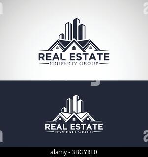 Real Estate Property Group Logo - Classic House & City Skyline Branding Stock Vector