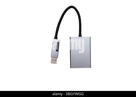 A compact card reader with integrated USB-A and USB-C connectors, compatible with modern devices. Stylish metal housing for on the go and in the offic Stock Photo