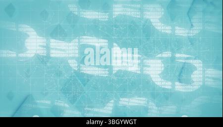 Image of digital block chains and binary coding processing on green background Stock Photo