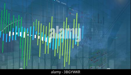 Image of graphs and data over landscape Stock Photo