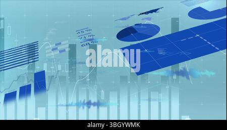 Image of digital computer language and graphical various charts moving on abstract background Stock Photo
