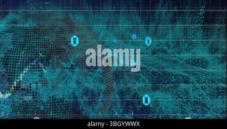 Displaying digital globe on left in data dashboard with grid lines and numeric symbols, copy space Stock Photo