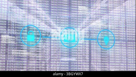 Displaying blue padlock share user icons floating over purple gradient, with numeric code Stock Photo