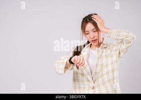 Woman Time Person Watch Clock Hurry Deadline Business Female Hour, A Young Businesswoman Checking the Time with a Confident Look, Balancing Busy Sched Stock Photo