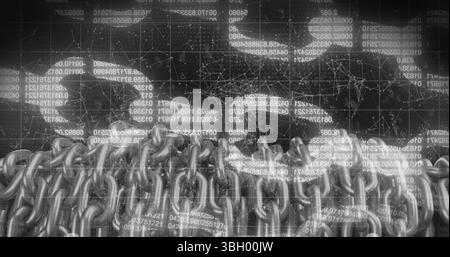 Image of digital block chains, connections with data processing and binary coding Stock Photo
