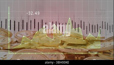 Image of graphs, numbers and coins Stock Photo
