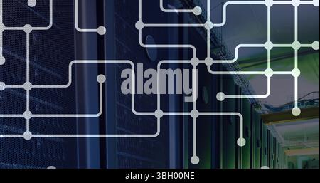 Image of integrated circuit over servers Stock Photo
