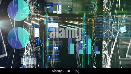 Image of connections and graphs over servers Stock Photo