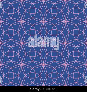 Line floral grid minimalist seamless pattern. Thin linear abstract flowers. Vector retro background. Stock Vector