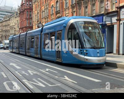 West Midlands Metro Tram number 39 at the Corporation Street tram stop with a service from Edgbaston Village to Wolverhampton Station. 4 June 2025 Stock Photo