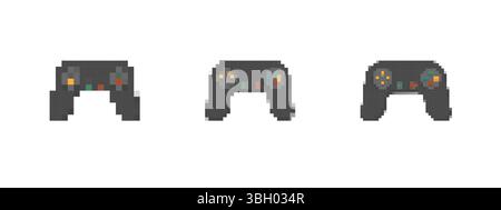 Mosaic pixel art game controller icons in retro sprite style Stock Vector