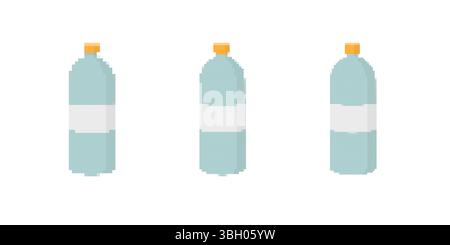 Mosaic pixel art bottles showcasing simple and minimalistic pixelated bottle design Stock Vector