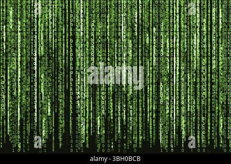 Big Green Binary code as matrix background, computer code with binary characters shining Stock Photo