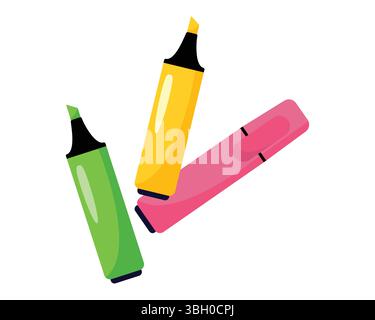 Multicolored felt-tip pens. Three felt-tip pens. Vector illustration. Stock Vector