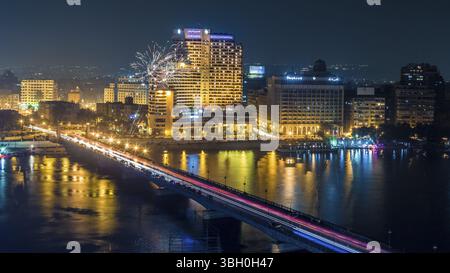 Aerial view of the city of Cairo along the Nile river, Cairo, Egypt ...