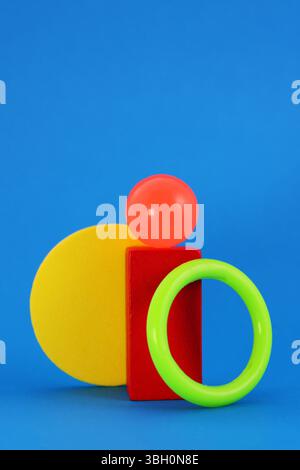 Leader sphere overcoming obstacles, geometric figures with different shapes and colors Stock Photo