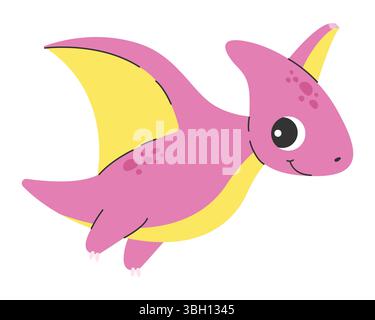 Cute dinosaur on white background. Cartoon pterodactyl. Vector illustration. Stock Vector