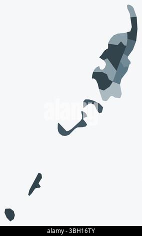 Map of Palau with regions. Just a simple country border map with region division. Blue-grey color palette. Stock Vector