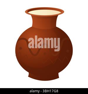 Clay jug with milk. Village jug. Vector illustration isolated on white background. Stock Vector