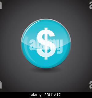 Dollar currency Icon on shiny aqua blue sphere. Currency Symbol Vector. Illustration of shiny blue circle. Financial, economic, crypto, investment des Stock Vector