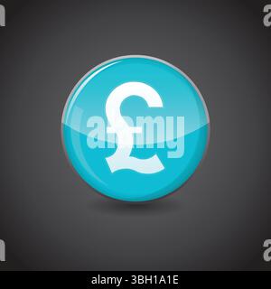 British pound currency Icon on shiny aqua blue sphere. Currency Symbol Vector. Illustration of shiny blue circle. Financial, economic, crypto, investm Stock Vector