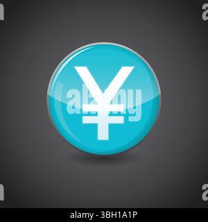 Japanese Yen currency sign Icon on shiny aqua blue sphere. Currency Symbol Vector. Illustration of shiny blue circle. Financial, economic, crypto, inv Stock Vector