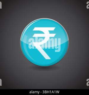 Indian Rupee currency Icon on shiny aqua blue sphere. Currency Symbol Vector. Illustration of shiny blue circle. Financial, economic, crypto, investme Stock Vector