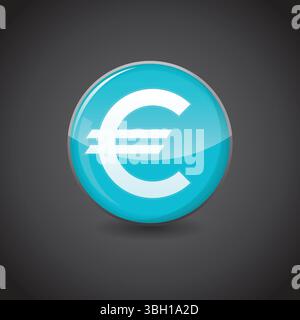 Euro currency Icon on shiny aqua blue sphere. Currency Symbol Vector. Illustration of shiny blue circle. Financial, economic, crypto, investment desig Stock Vector