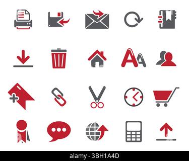 Grey and maroon Web icons set vector, web and communication icons vector for web computer and mobile Stock Vector