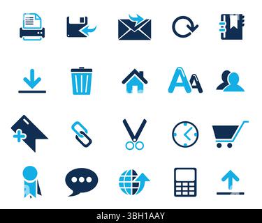 Light and Dark blue Web icons set vector, web and communication icons vector for web computer and mobile Stock Vector