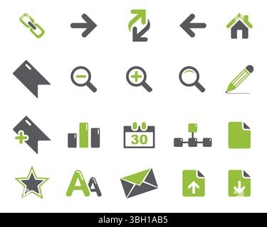 Grey and light green Web icons set symbol vector. Vector flat editable isolated set of icons Stock Vector