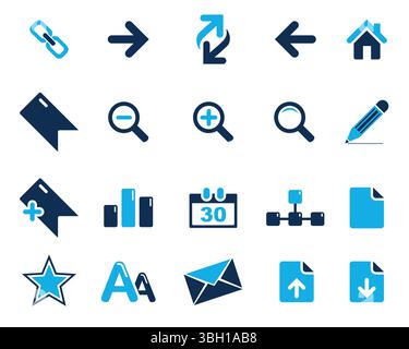 Light and Dark blue Web icons set symbol vector. Vector flat editable isolated set of icons Stock Vector