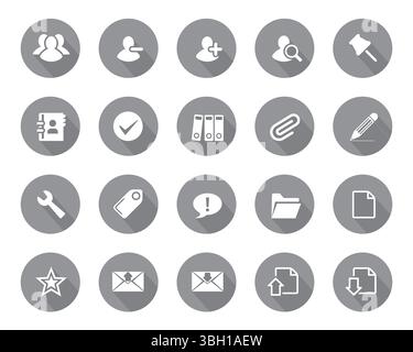 White web icons on grey sphere set symbol vector. Vector flat editable isolated set of icons Stock Vector
