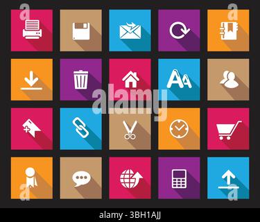 White web icons on colorful square set with shadow, web and communication icons vector for web computer and mobile Stock Vector