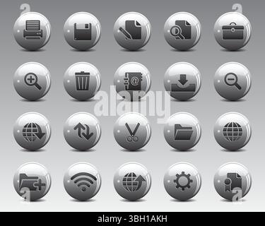 Beautiful web icons on grey 3d sphere ball. web and graphic icons vector for web computer and mobile Stock Vector