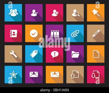 White web icons on colorful square set with shadow, Web icon set symbol vector. Vector flat editable isolated set of icons Stock Vector