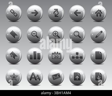 Beautiful web icons on grey 3d sphere ball. Web icons set symbol vector. Vector flat editable isolated set of icons Stock Vector