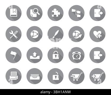 White web icons on grey sphere set vector, Contact us icons vector for web computer and mobile Stock Vector