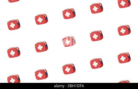 Seamless pattern with red first aid kit with white cross. Cartoon vector on white background Stock Vector