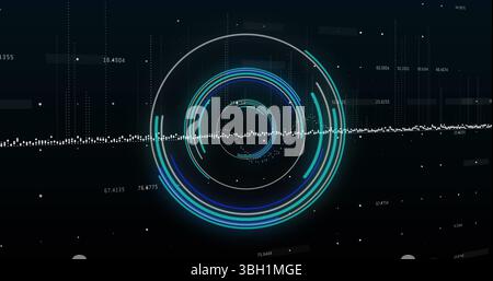 Image of neon round scanner over data processing against black background Stock Photo