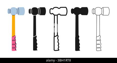 Construction hammer icon symbol set. Modern tool, repair tools builder mechanic, plumber, carpentry. Tool hammer sign professional stylized simple cartoon vector illustration Stock Vector