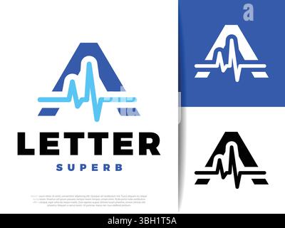 Medical Logo Design with Letter A and Pulse Icon Vector Illustration Stock Vector