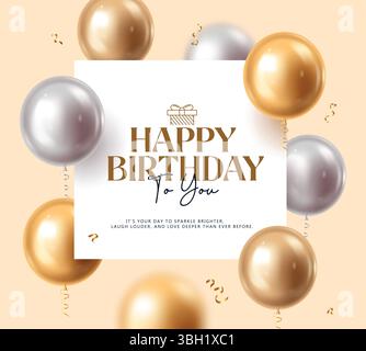 Elegant Happy Birthday Clipart Design with Golden and Silver Balloons. Stock Vector