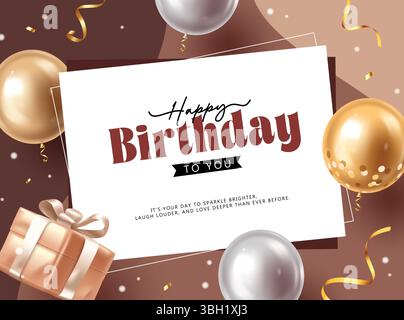 Stylish Birthday Card Design with Gold and Silver Balloons, A Gift Box, and a Heartfelt Birthday Message in Abstract Background Stock Vector