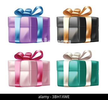 Gift box elements glossy clip art in colorful object collection for any occasion decoration Stock Vector