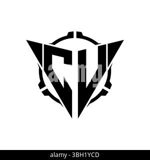 CV Gaming Logo Initial with geometric modern Triangle rounded Scope Sniper Tactical style design in isolated background, minimalist gaming monogram lo Stock Vector